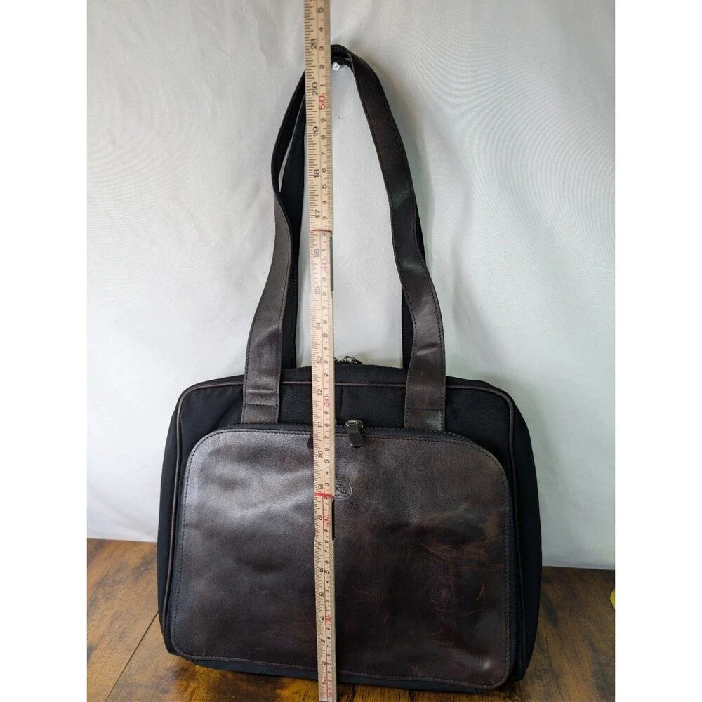 Tony Perotti Lost & Found Leather & Nylon Laptop Bag Tote Briefcase Brown Black